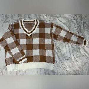Brown & White Checkered Sweater